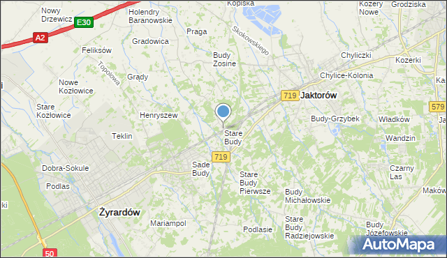 mapa Stare Budy, Stare Budy gmina Jaktorów na mapie Targeo